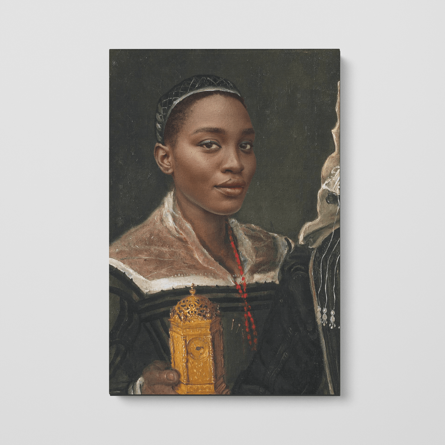 Custom Portrait of an African Woman holding a clock, circa 1583-1585