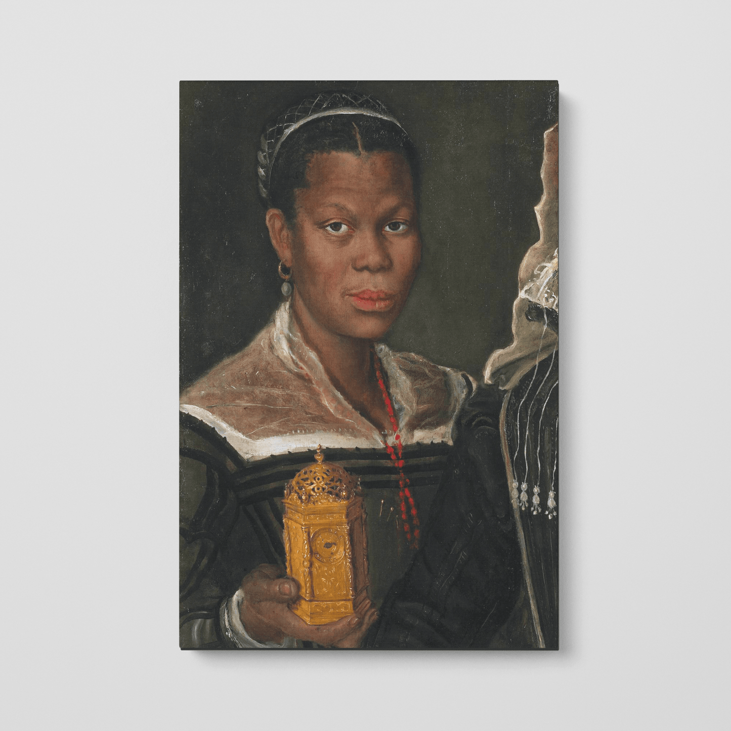Custom Portrait of an African Woman holding a clock, circa 1583-1585