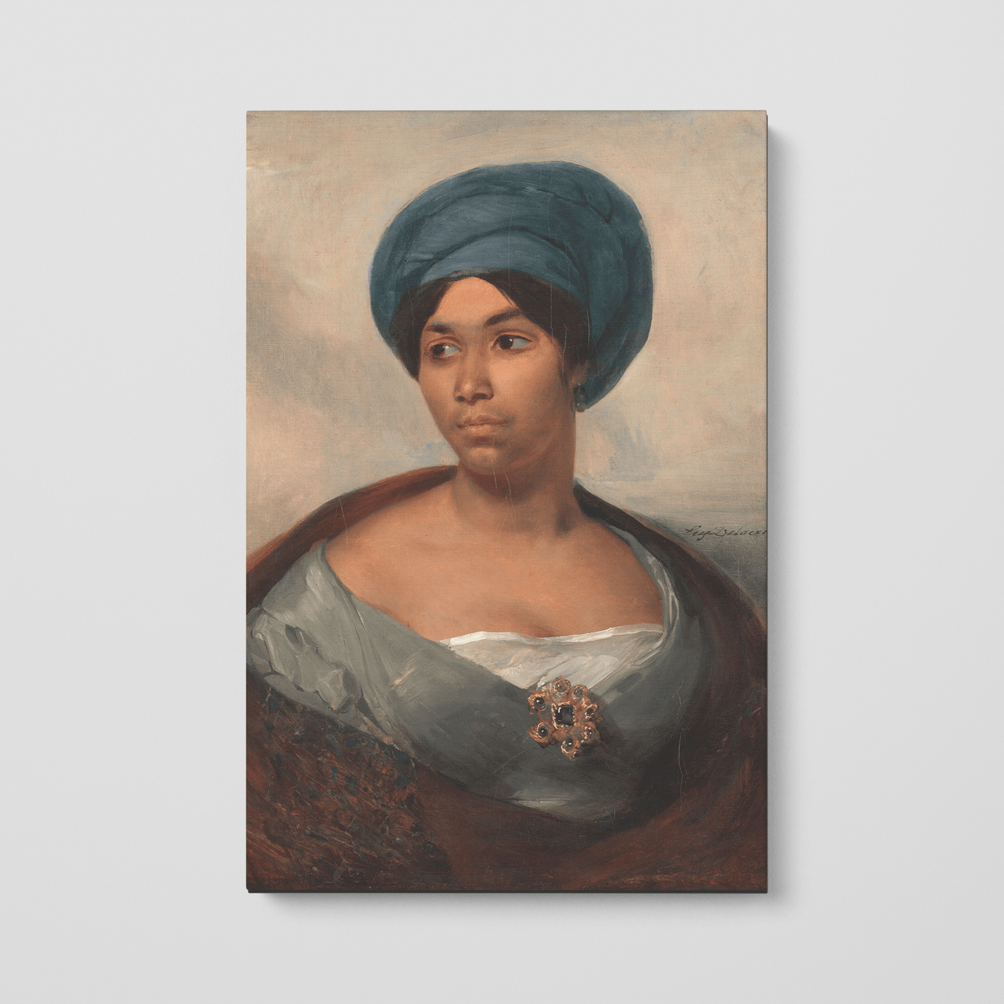 Custom Portrait of a Woman in a Blue Turban, circa 1827 by Eugene Delacroix